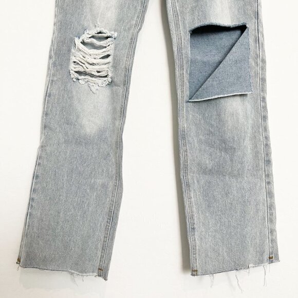 Beige Botany Denim Distressed High Rise Button Fly Straight Leg Jeans Size Small - Picture 3 of 8